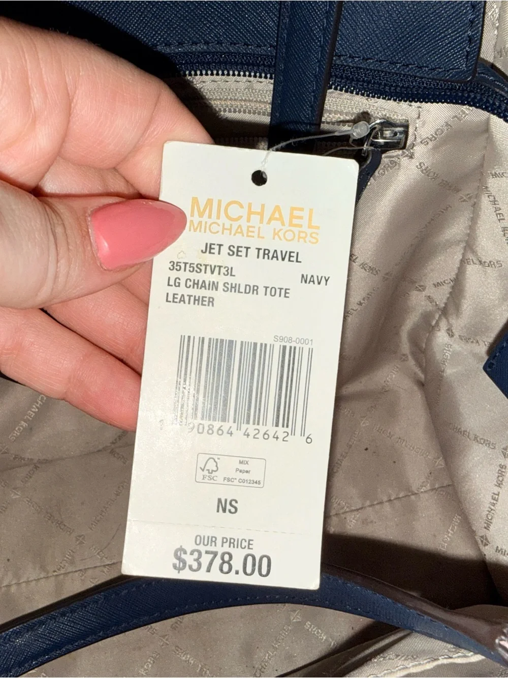 Michael Kors Navy Leather Shoulder Bag with Gold Chain Handles